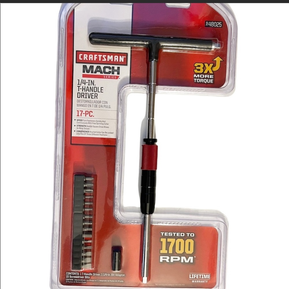 Craftsman 1/4 Inch T-handle Driver 17-piece Mach Series Bit Set 1700rpm